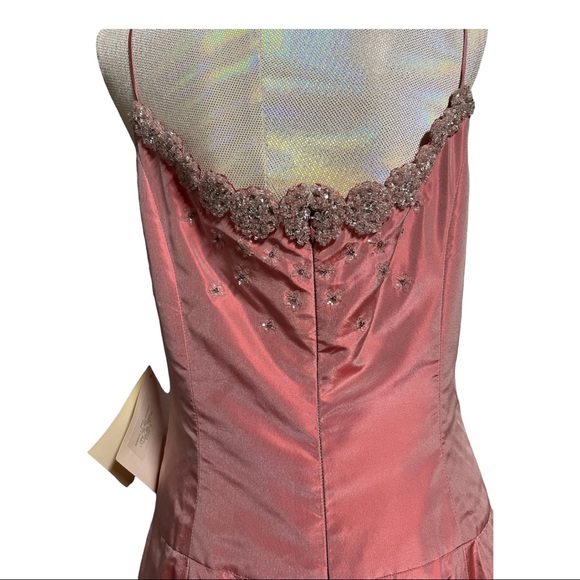 Badgley Mischka Y2K vintage 100% silk gown size 8 coral embellished floor length - Picture 5 of 16